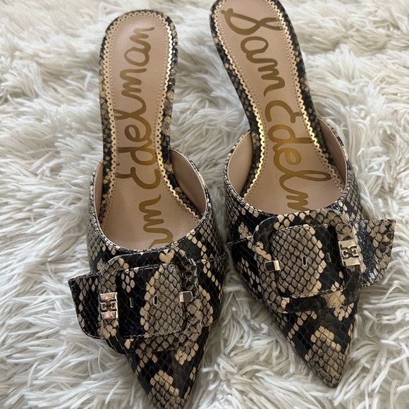 Sam Edelman Janessa Buckle Front Snakeskin Pointed Toe Mule - Size 7 - new - Picture 2 of 9